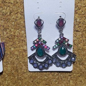 Pink and Blue Beaded and Jeweled Boho Chic Earring